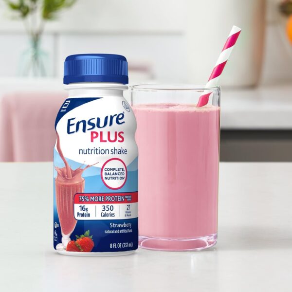 Ensure Plus Strawberry Nutrition Shake, Meal Replacement Shake, 24 Pack - Image 2